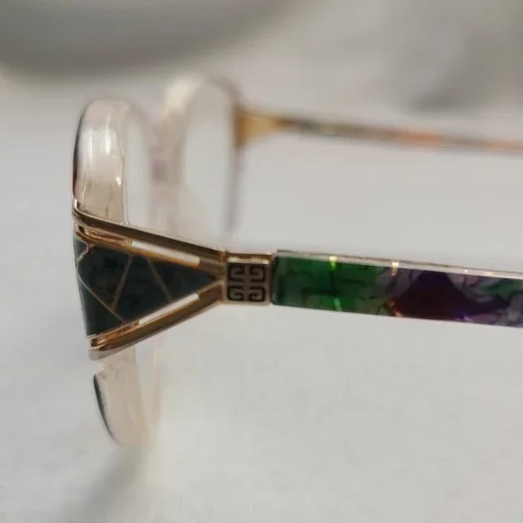 Vintage 80s Givenchy Eyeglasses Frames Clear Plastic Multi Colored Gold Accents - Picture 4 of 8